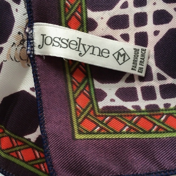 JOSSELYNE Scarf Souvenir France Paris 26" x 26" Square Deep Purple Green Beige - Picture 7 of 8